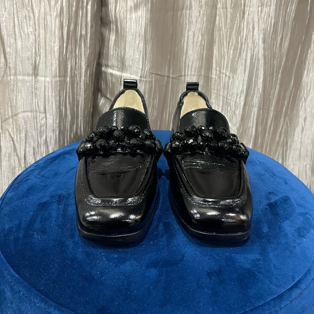 Black Patent Jeweled Loafers - Women's Flats